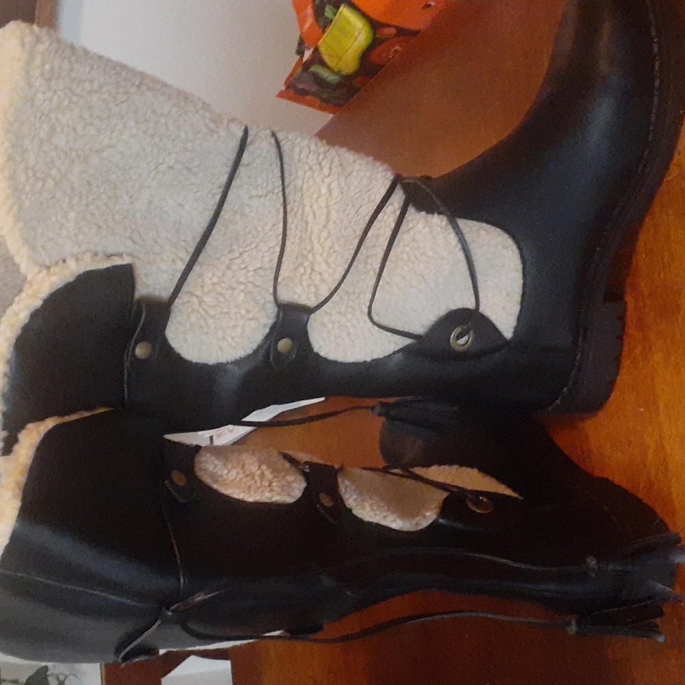 Justfab, leather shearling winter boot. Blk, sz.12
